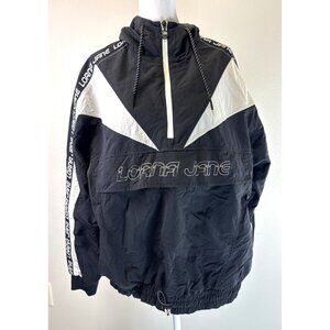 Lorna Jane Black & White Windbreaker Jacket Hood & Drawstring Hem Oversize